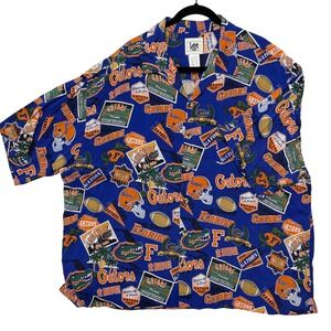 Lee Sport Florida Gators Mens 2XL Blue Rayon All Over Print Button Down Shirt